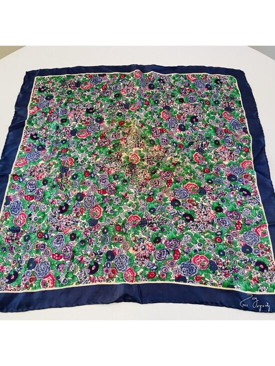 Silk Scarf Anne Fogarty for David Schwab 21" x 20.5" Blue Floral Print Japan - Picture 1 of 7
